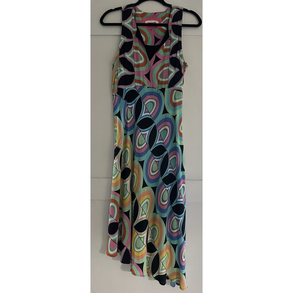 Anthropologie Kenzie Mod Retro Geometric Print Sleeveless Dress Asymmetric Sz 6